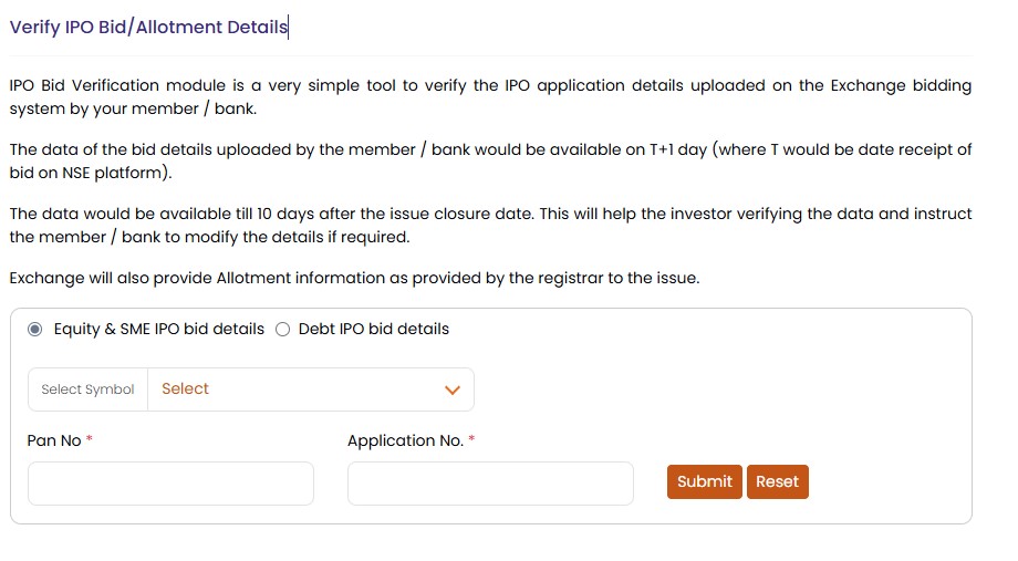 check IPO allotment on NSE step by step